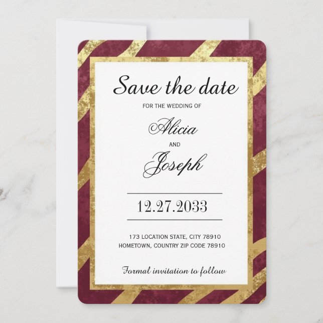 Reserve A Data Burgundy Dourado Simples Elegante Moderno Salve a  (Frente)