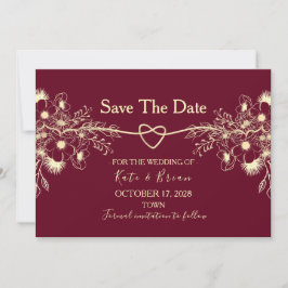 Reserve A Data Burgundy Floral Dourado Casamento Salve A Data