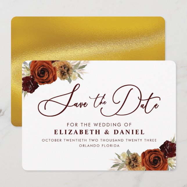 Reserve A Data Burgundy Floral Floral Pampas Grass Salvar Data (Frente/Verso)