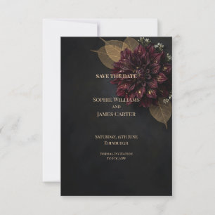 Reserve A Data Burgundy Floral Gold Leaf Casamento Salve a Data