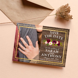 Reserve A Data Burgundy Floral Rustic Dourado Rosa Salve A Data