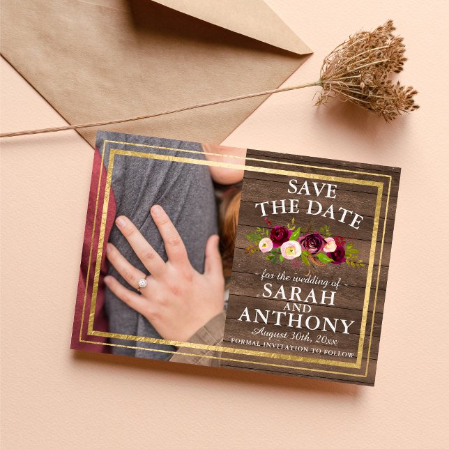 Reserve A Data Burgundy Floral Rustic Dourado Rosa Salve A Data (Criador carregado)