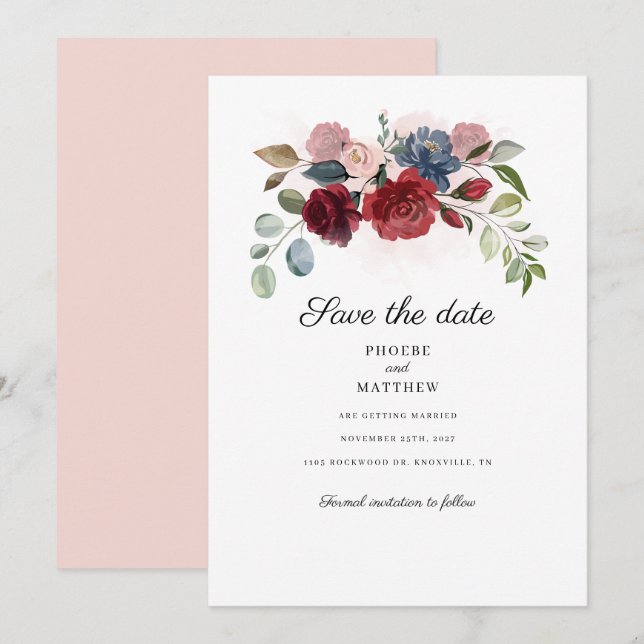 Reserve A Data Burgundy Floral Rustic Greenery Moderno (Frente/Verso)