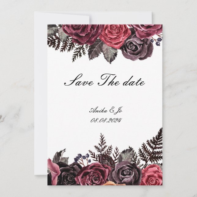 Reserve A Data Burgundy floral salvar data casamento (Frente)