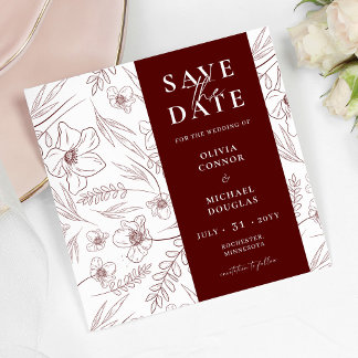 Reserve A Data Burgundy Floral Wedding QR Code Save The Date