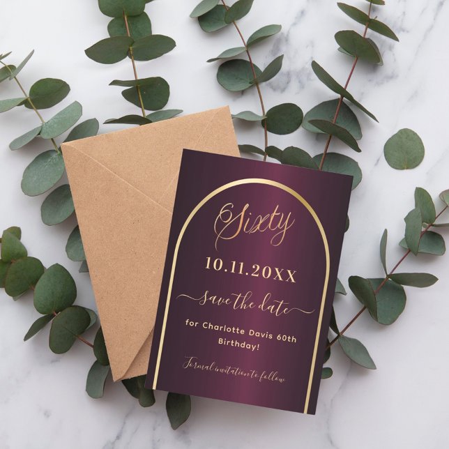 Reserve A Data Burgundy Gold Arch 60º aniversário (Criador carregado)