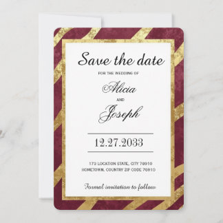 Reserve A Data Burgundy Gold Simple Elegant Modern Save the Date