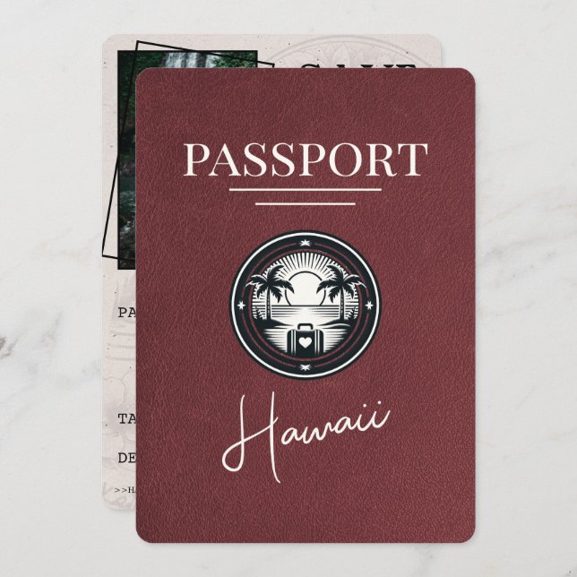Reserve A Data Burgundy Hawaii Passport Salvar Data (Frente/Verso)