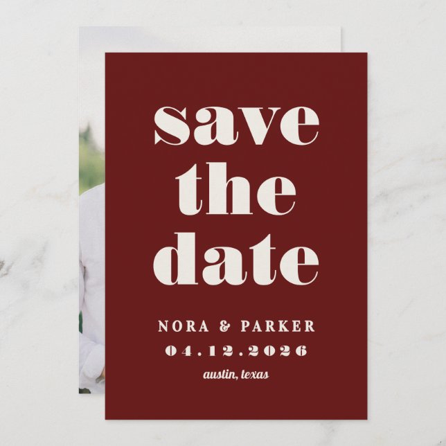 Reserve A Data Burgundy & Ivory Simple Modern Formal Wedding (Frente/Verso)