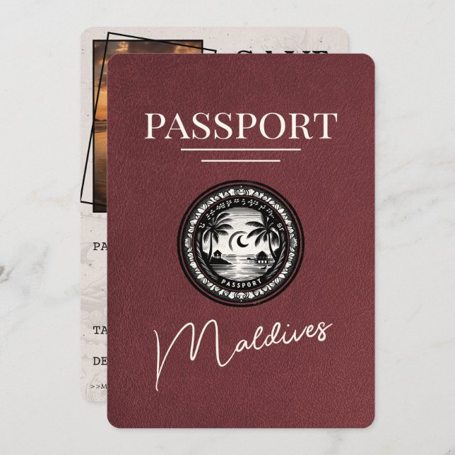 Reserve A Data Burgundy Maldives Passaporte Salvar Data (Frente/Verso)