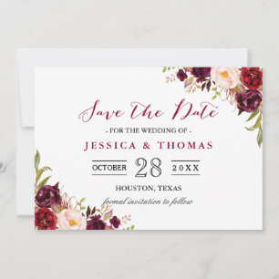 Reserve A Data Burgundy Marsala Casamento Chic Floral Salvar Data