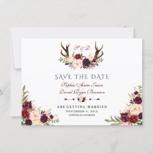 Reserve A Data Burgundy Marsala Floral Antílope Salvar Data
