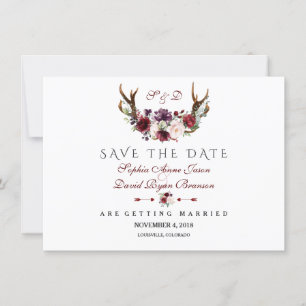 Reserve A Data Burgundy Marsala Floral Antlers Salva A Data