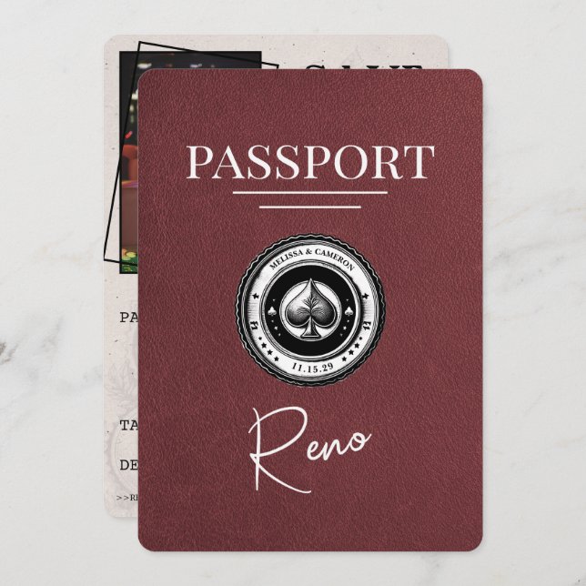 Reserve A Data Burgundy Reno Passaporte Salvar Data (Frente/Verso)