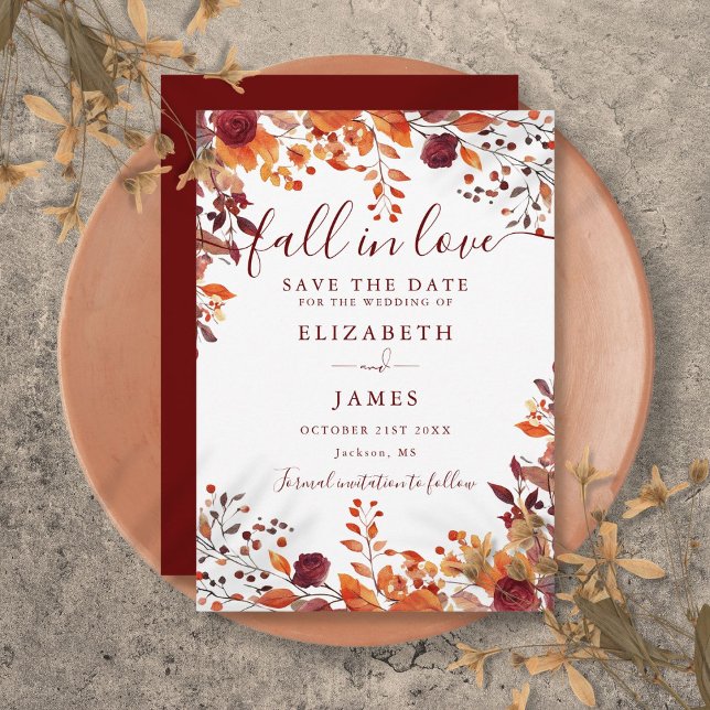 Reserve A Data Burgundy Rustic Fall Autumnal Deixa Casamento (Burgundy Rustic Fall Autumnal Leaves Wedding Save The Date)
