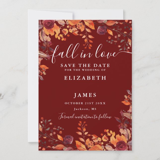 Reserve A Data Burgundy Rustic Fall Autumnal Floral Wedding (Frente)