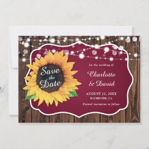 Reserve A Data Burgundy Rustic Wood Luz Sunflower Casamento