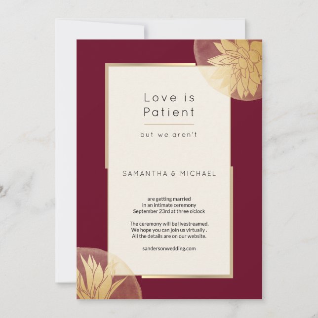 Reserve A Data Burgundy Small Downsize Wedding Love é Paciente (Frente)