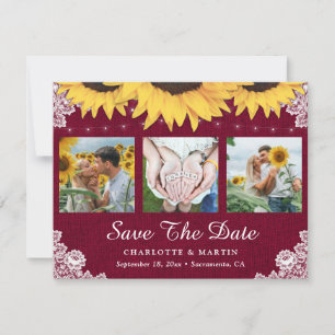 Reserve A Data Burgundy Sunflower Weding Photo Save The Date (Fot
