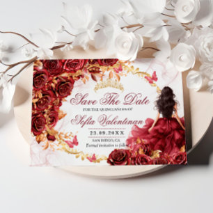 Reserve A Data Burgundy Vermelho Dourado Floral Quinceanera