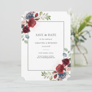 Reserve A Data Burgundy Watercolor Geométrico Floral Salvar a Dat