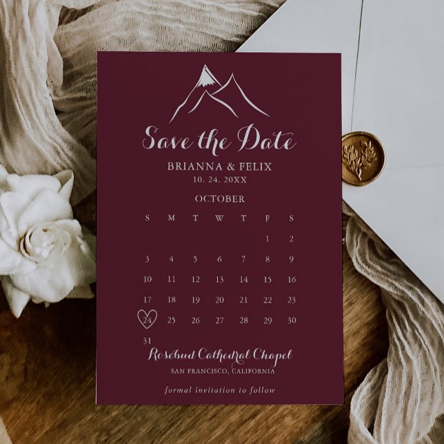 Reserve A Data Burgundy White Mountain Salve o Calendário de Data (Criador carregado)