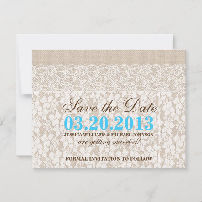 Reserve A Data Burlap e Lace | Salvar a data (Frente)