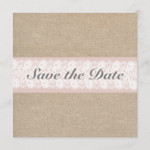 Reserve A Data Burlap & Lace Pink Personalizável Salvar A Data
