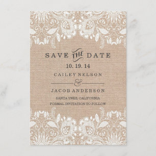 Reserve A Data Burlap & Lace Salve A Placa Date