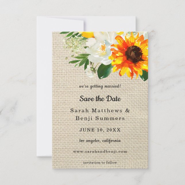 Reserve A Data Burlap Sunflower & White Floral Salvar Data V2 (Frente)