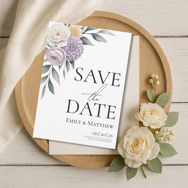 Reserve A Data Butter Yellow And Lilac Floral Save The Date (Criador carregado)