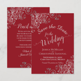 Reserve A Data Cachos Cinza Prata Elegantes no Casamento Vermelho