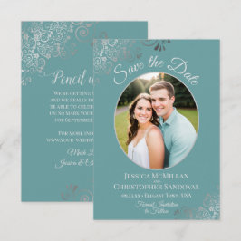 Reserve A Data Cachos de Prata Elegantes e Foto em Casamento Azul