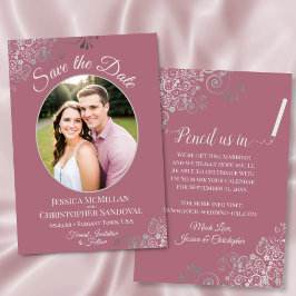 Reserve A Data Cachos de Prata Elegantes em Foto de Rosa Desbotad