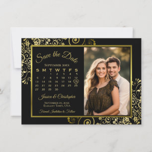 Reserve A Data Cachos Dourados Elegantes na Foto do Calendário Pr