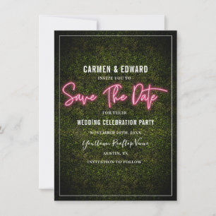 Reserve A Data Caixa de Casamento Neon Rosa Save The Date