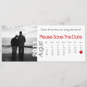 Reserve A Data Calendário Branco e Vermelho de agosto Salvar a Da