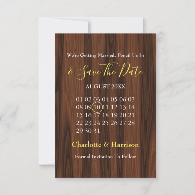 Reserve A Data Calendário Casamento Girassóis Rústicos Save The D (Frente)