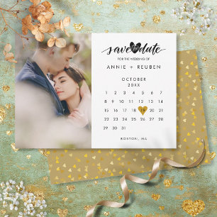 Reserve A Data Calendário Coração Dourado Confete Foto Casamento