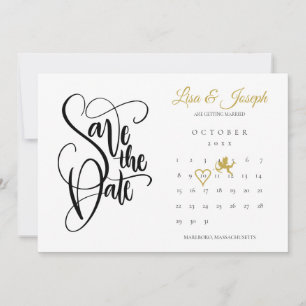 Reserve A Data Calendário Cupido de Ouro Amor Coração