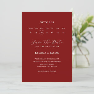 Reserve A Data Calendário de aviso de data minimalista vermelho