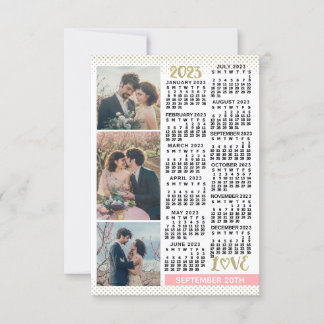Reserve A Data Calendário de Casamento 2023 Fotos Douradas 3 Rosa