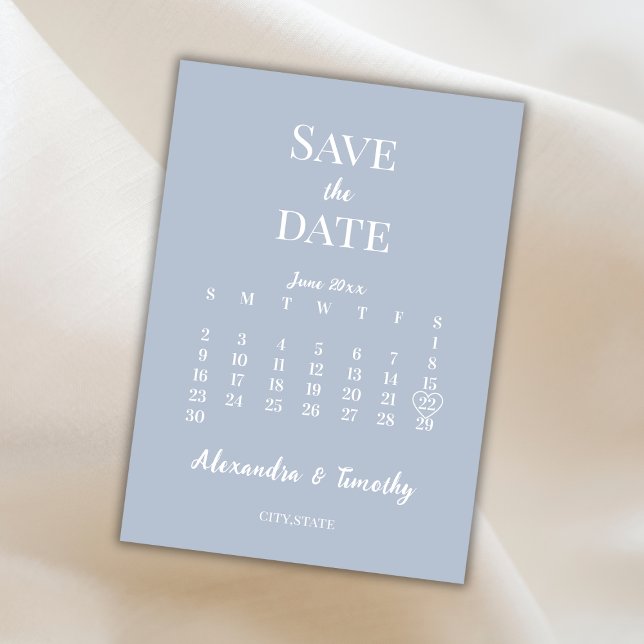 Reserve A Data Calendário de Casamento Azul Empoeirado Moderno Mi (Minimalist Modern Dusty Blue Calendar Wedding Save The Date)
