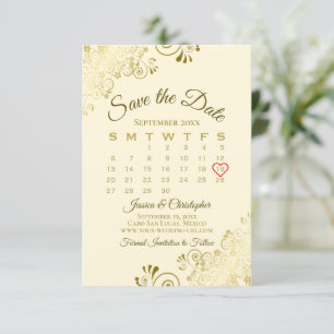 Reserve A Data Calendário de Casamento Chic para Amigos Dourados