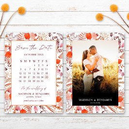 Reserve A Data Calendário de Casamento com Foto de Flores Silvest