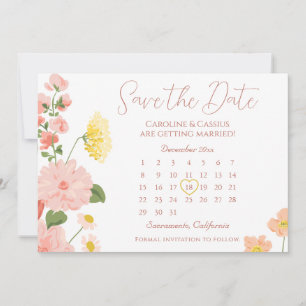 Reserve A Data Calendário de Casamento de Flor Selvagem Elegante