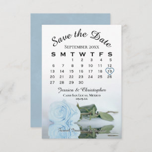 Reserve A Data Calendário de Casamento de Rosa Azul Elegante Pale