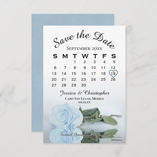 Reserve A Data Calendário de Casamento de Rosa Azul Elegante Pale (Frente/Verso)