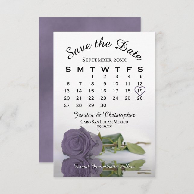 Reserve A Data Calendário de Casamento de Rosa Roxo Elegante (Frente/Verso)