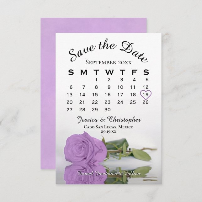 Reserve A Data Calendário de Casamento de Rosa Roxo Lilac (Frente/Verso)